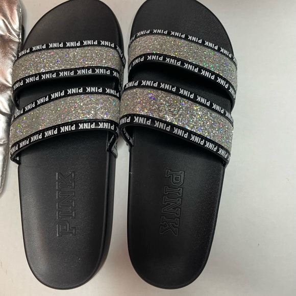 Victoria's Secret Shoes - Victoria Secret Sandals Pool Slides Size Large and Crossbody Silver Bag Bundle
